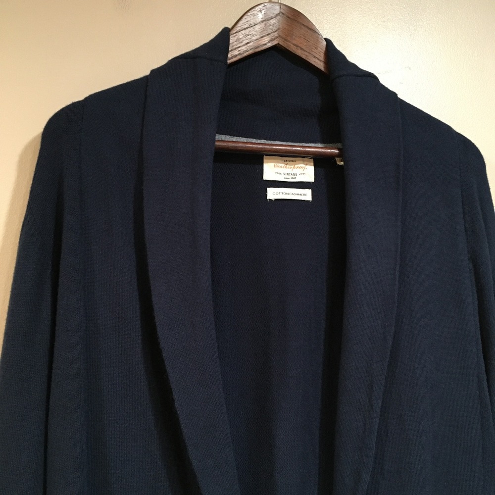 Cotton Cashmere Open Cardigan Sweater Womens M Navy Blue Classic Capsule Luxury - Picture 2 of 11